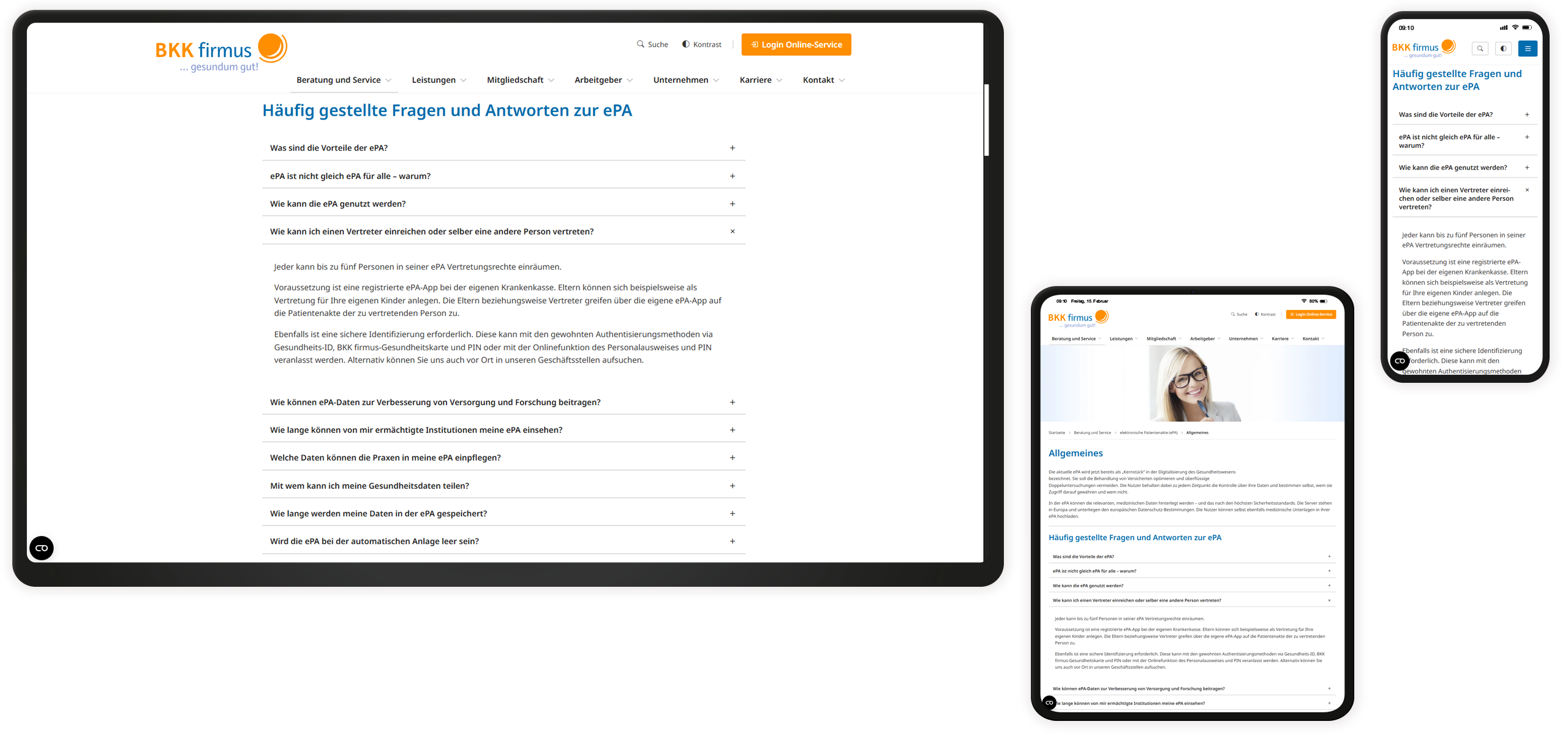 Interaktive Komponenten Website BKK firmus Akkordeons