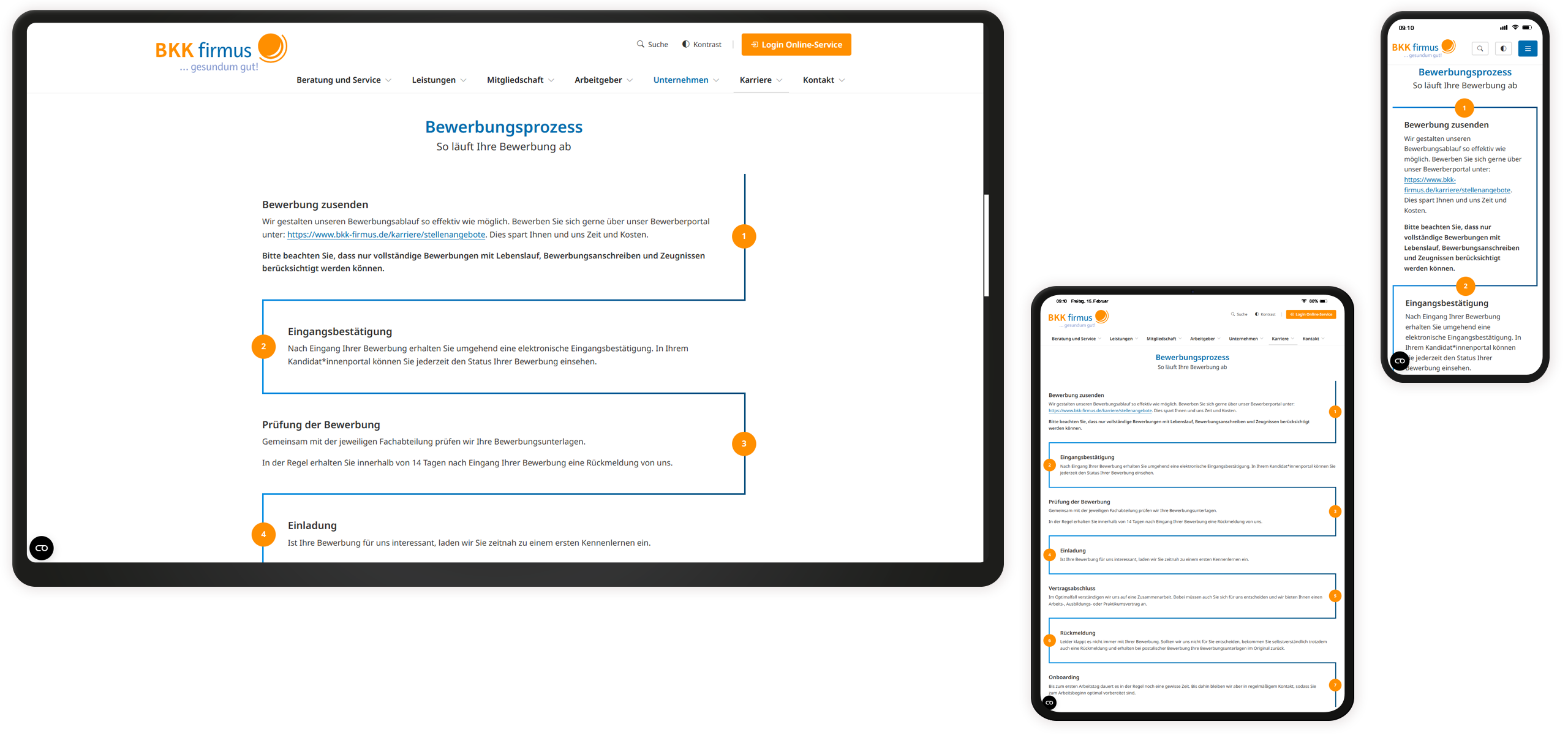 Bewerbungsprozess Website BKK firmus Timeline-Element