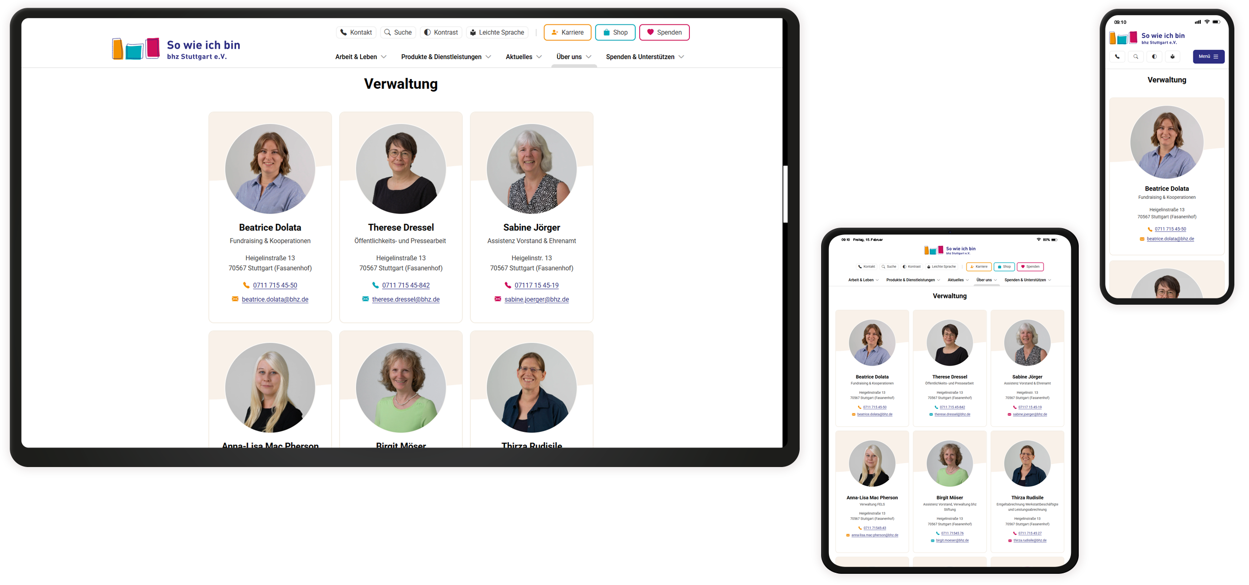 Kontaktpersonen Mockup der bhz-Website: Kontaktpersonen