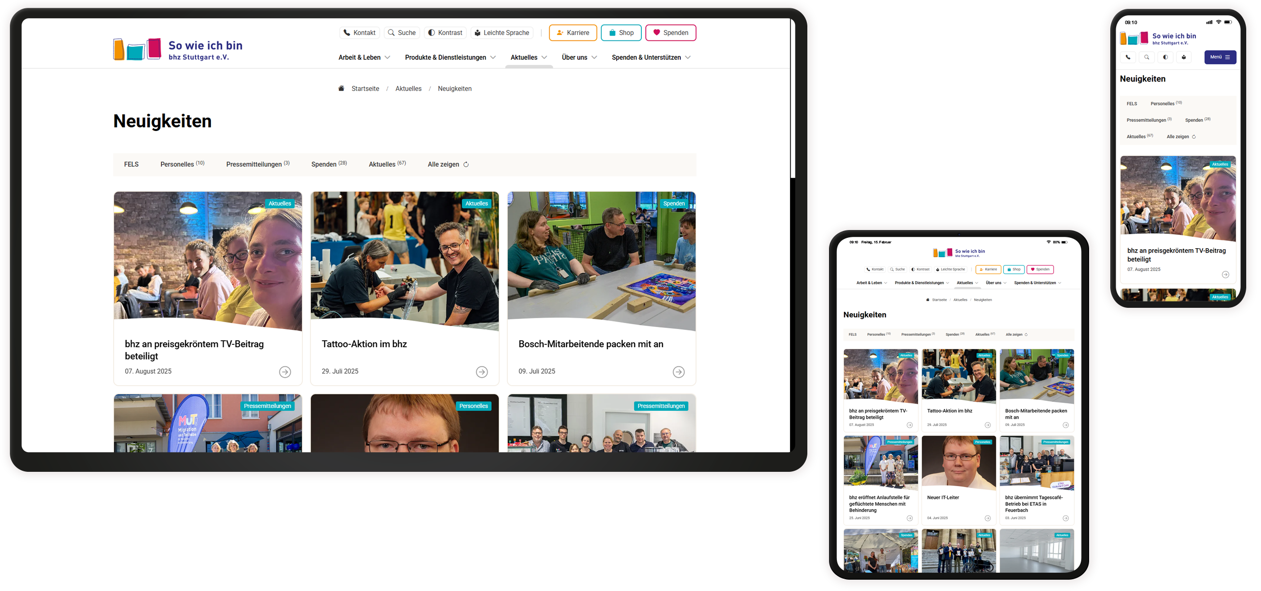 News Mockup der bhz-Website: News