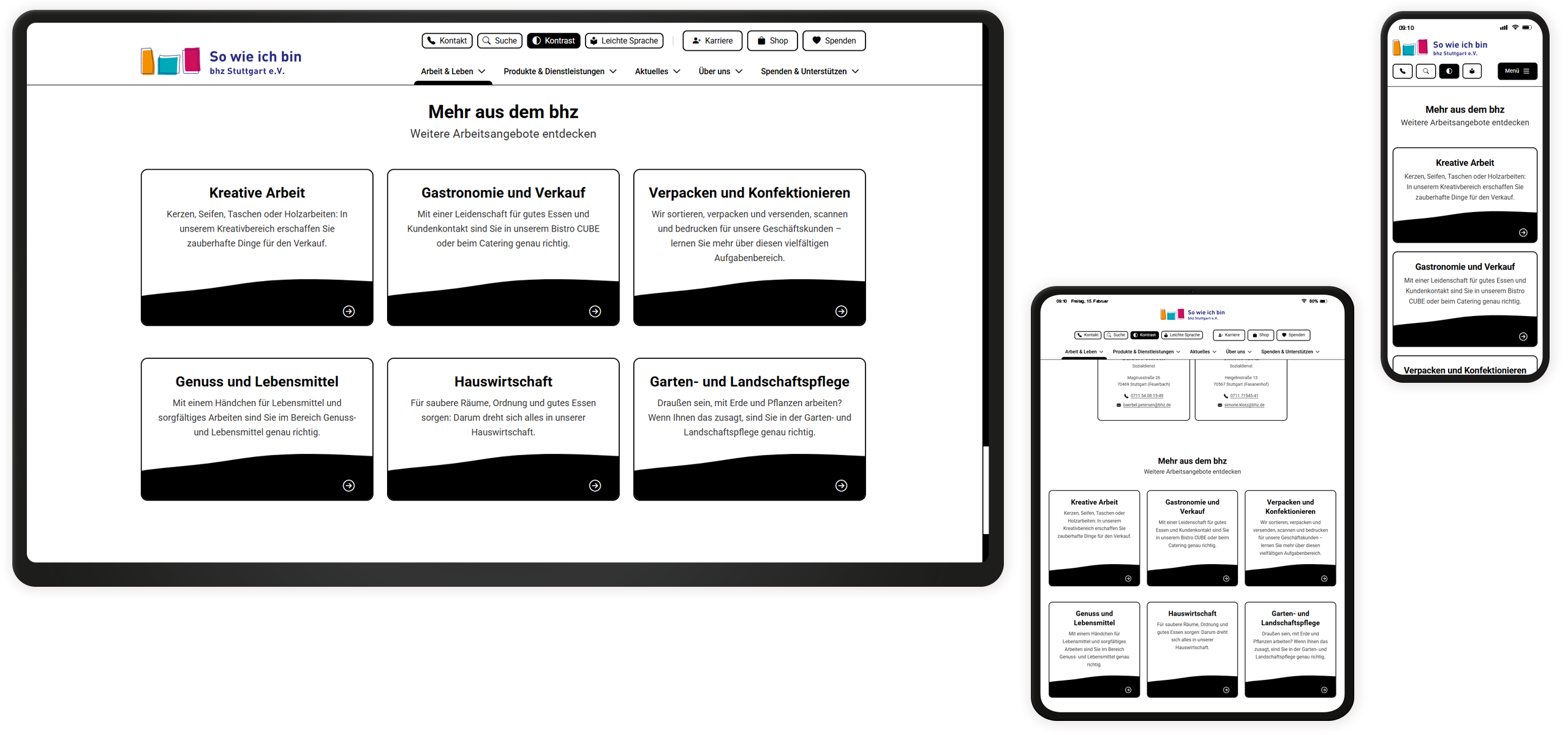 Kontrastmodus Mockup der bhz-Website: Kontrastmodus