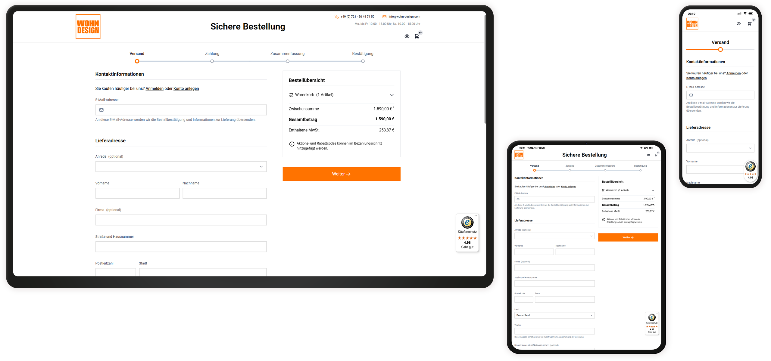 Checkout Mockup Wohn-Design Online-Shop Checkout