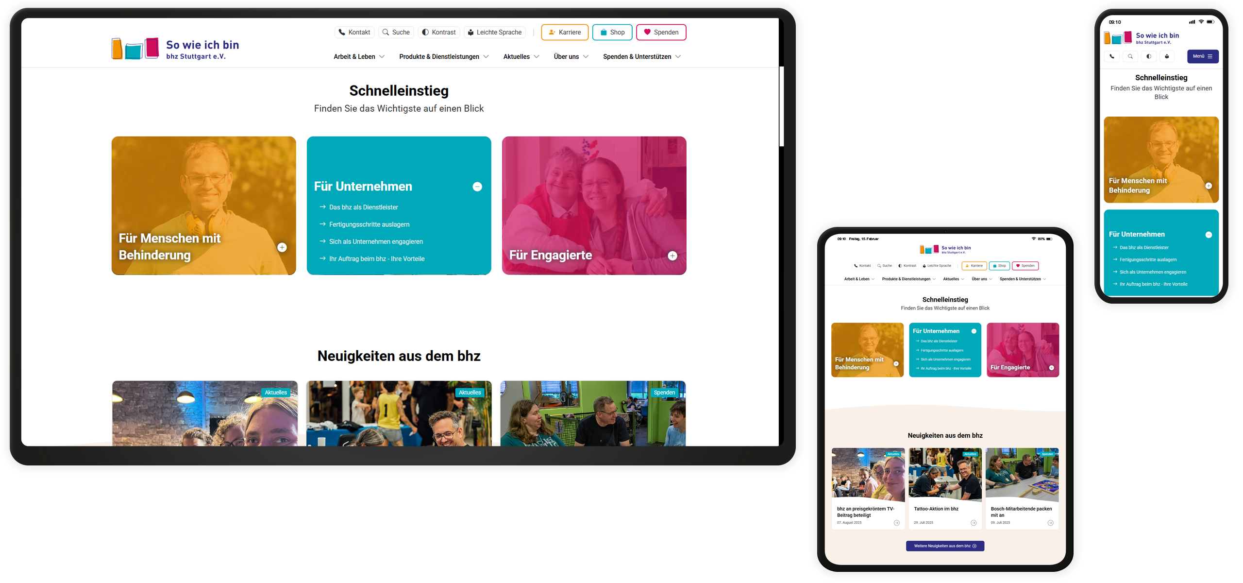 Schnelleinstieg Mockup der bhz-Website: Schnelleinstieg