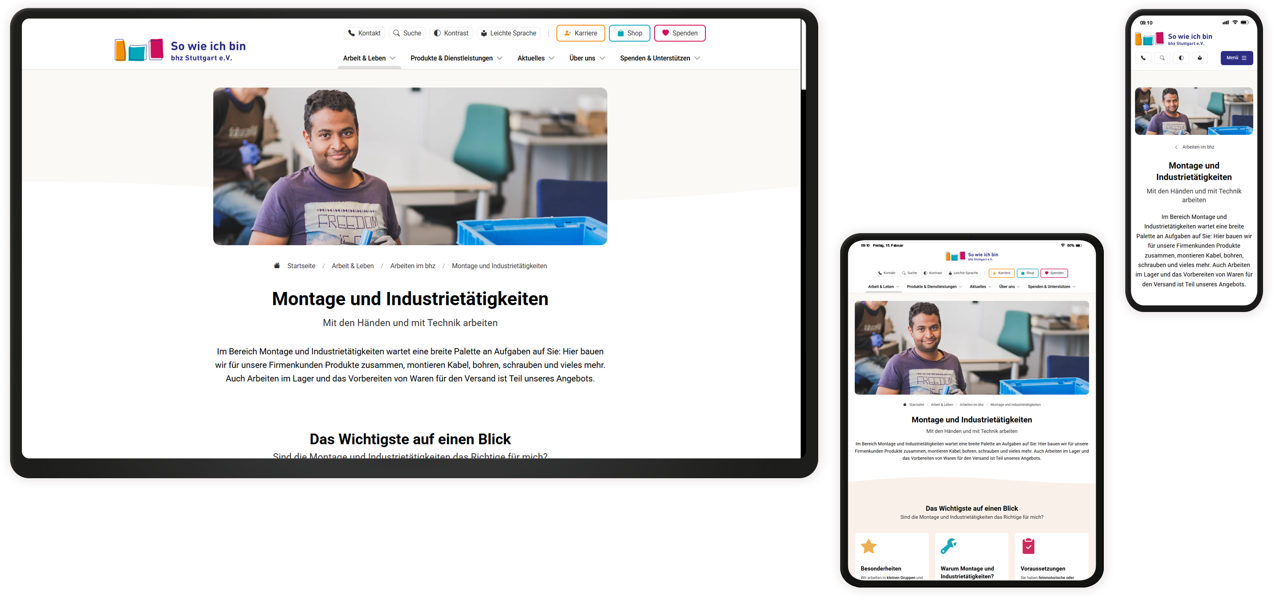 Textseite Mockup der bhz-Website: Textseite