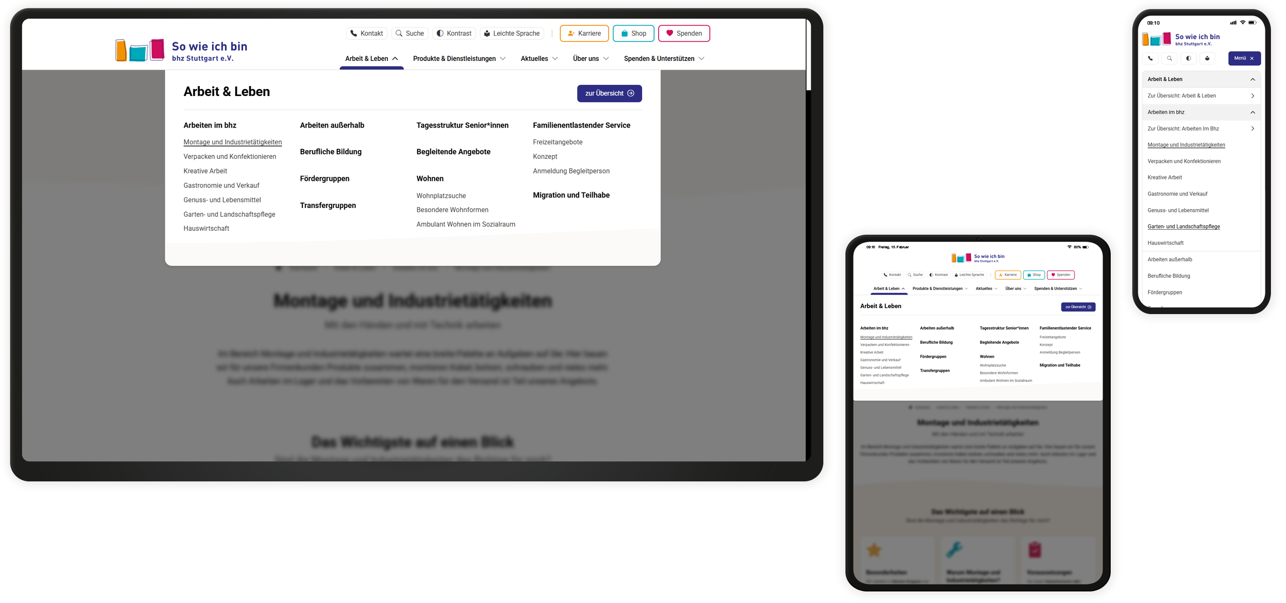 Navigation Mockup der bhz-Website: Navigation