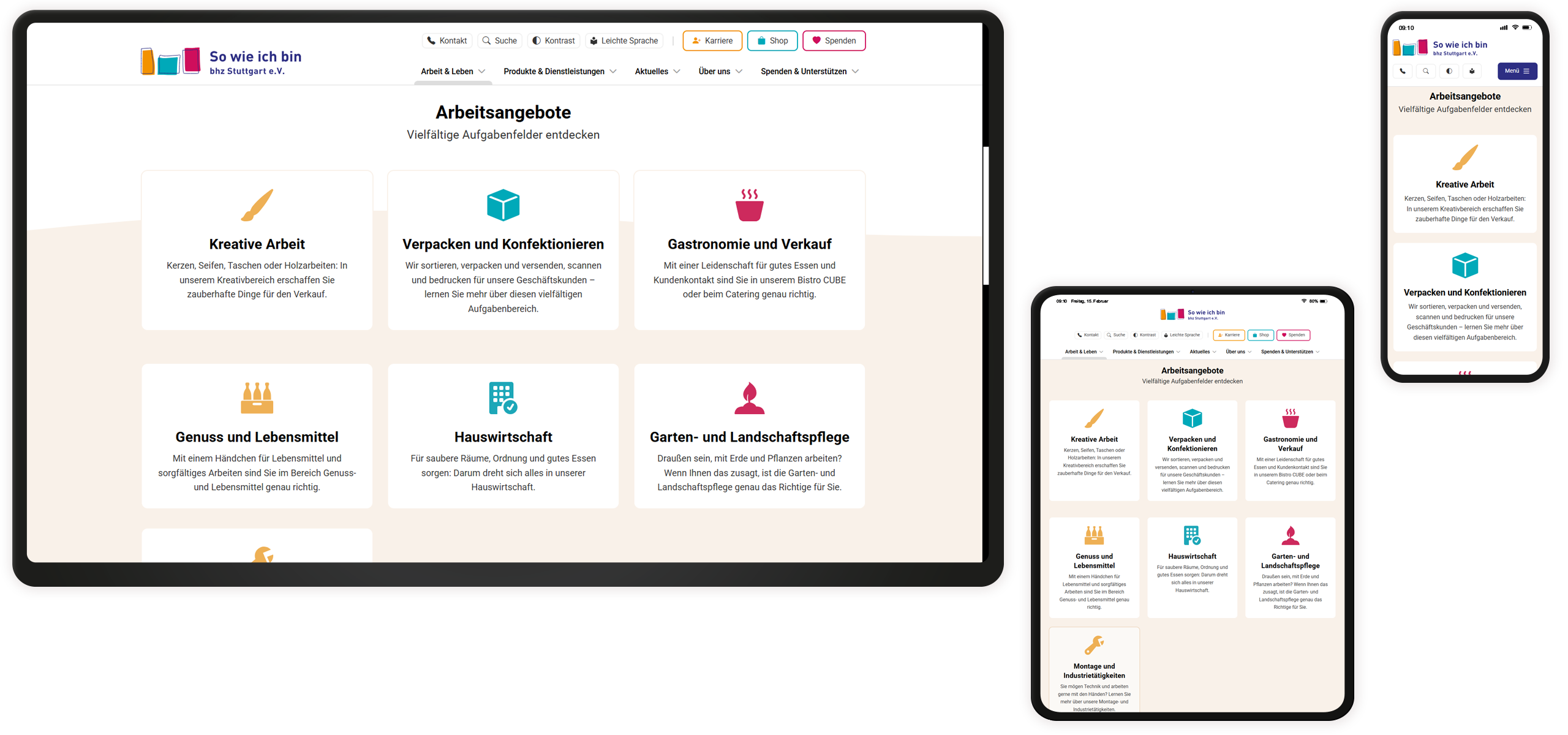 Cards mit Icons Mockup der bhz-Website: Kacheln mit Icons