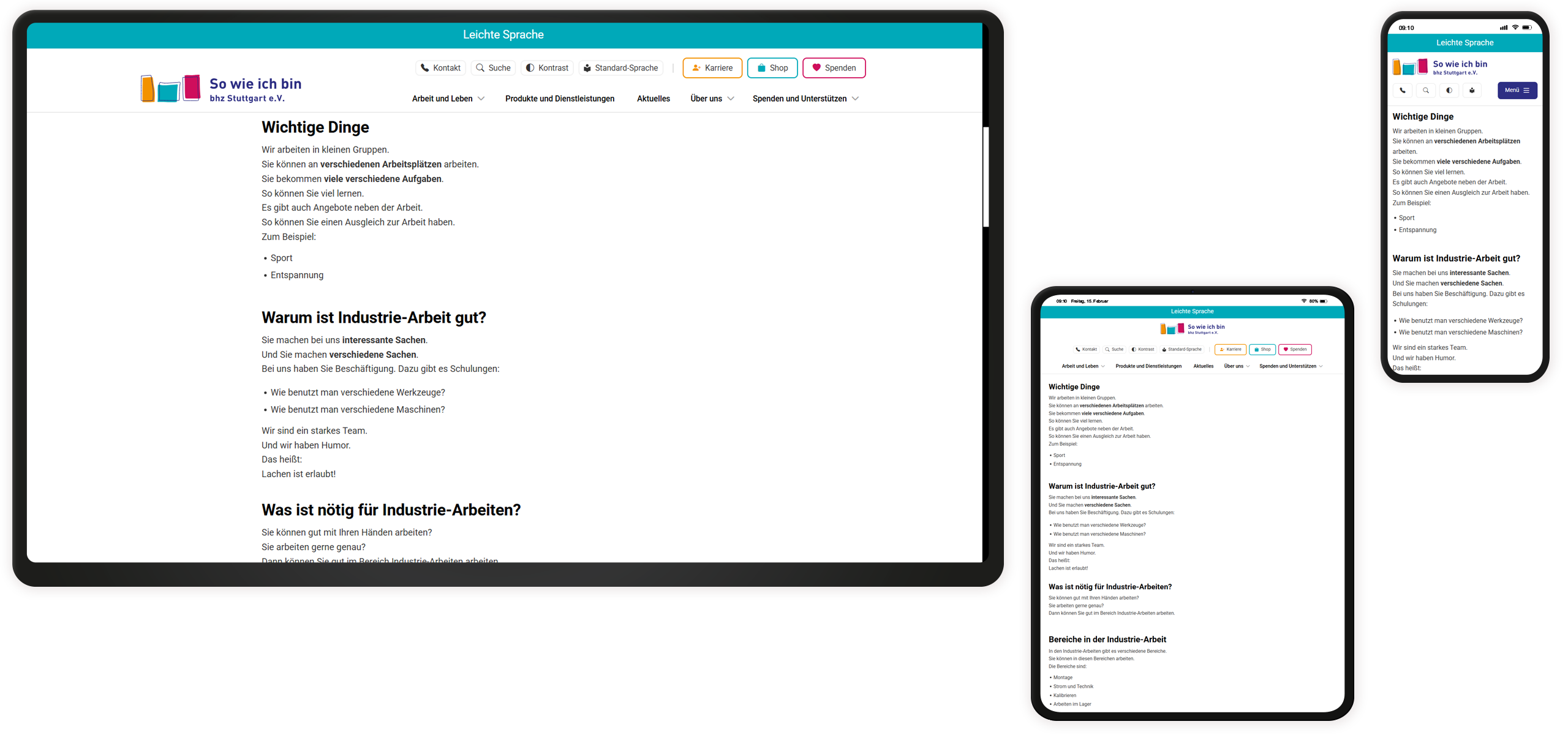 Leichte Sprache Mockup der bhz-Website: Leichte Sprache