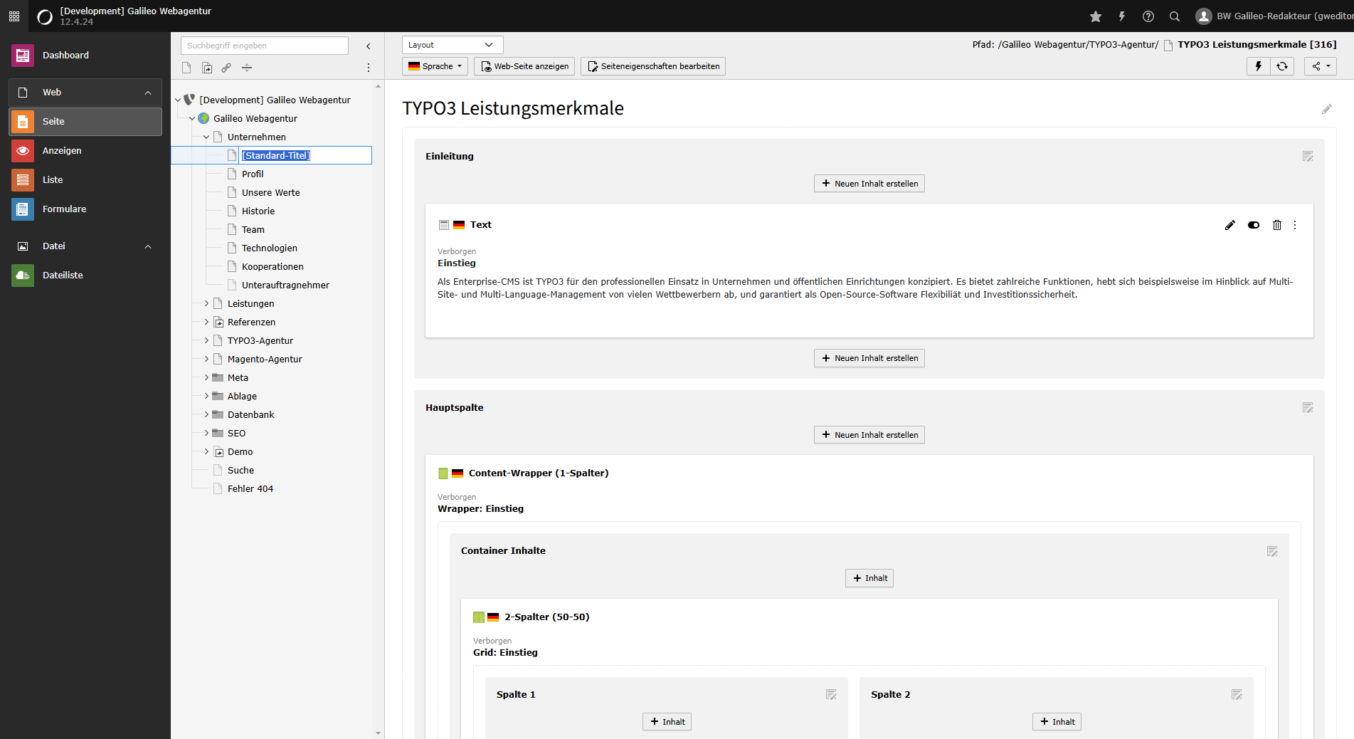 Screenshot TYPO3 neue Seite anlegen